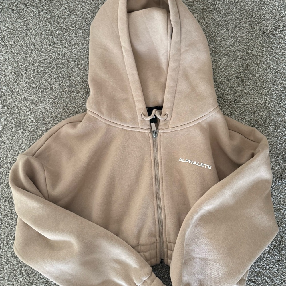 Alphalete Kids Zip-Up Hoodie Jacket in Taupe